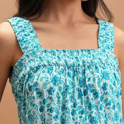 Vishudh Blue Floral Printed Smocked Tiered A-Line Midi Dress image 3