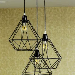Craftter Black 3 Pieces Abstract Dimond Metal Contemporary Self Assembly Ceiling Lamps image 3