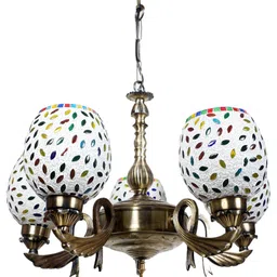 Devansh White & Gold-Toned Mosaic Printed Glass Chandelier Ceiling Lamp image 4