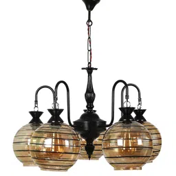 MFD HOME FURNISHING Black & Beige Textured 5 Shade Light Ceiling Lamp image 5