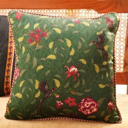 JAYPORE Green & Pink Floral Printed Square Cushion Cover image 4