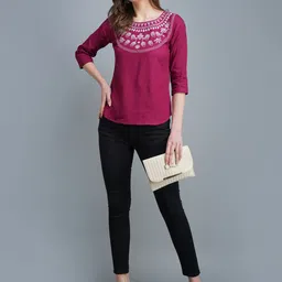 MANKSH Round Neck Ethnic Motifs Embroidered Top image 4