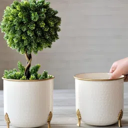 BEHOMA White 2-pcs Hammered Metal Planters image 4