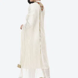 Biba by Rohit Bal by Rohit Bal Women Off White Floral Embroidered Chanderi Silk Kurta Set With Dupatta image 4