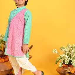 SAKA DESIGNS Boys Bandhani Printed  Mirror Work Angrakha Pure Cotton Kurta & Dhoti Pants image 4