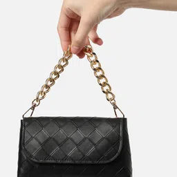 HAUTE SAUCE by Campus Sutra Black PU Structured Shoulder Bag with Quilted image 3