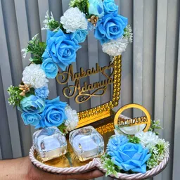 creative horizon Flower Design Engagement Ring Tray Platter With Date, Name Plate,Ring plate Wood, Plastic Decorative Platter image 2