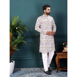 aitavikoverseas Men Printed Cotton Blend A-line Kurta image 5