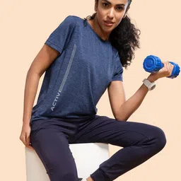 enamor Dry Fit, Antimicrobial A309 Basic Workout Women Typography Round Neck Polyester Blue T-Shirt-picture-12
