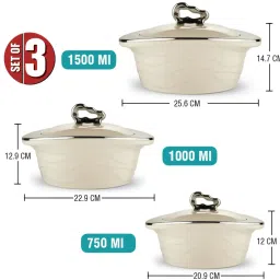 trueware Off-White Zinna Plastic & Steel (Set Of 3) Casserole image 4
