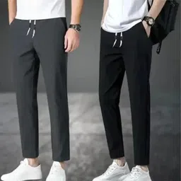 chenecloth Men Solid Black Track Pants-picture-31