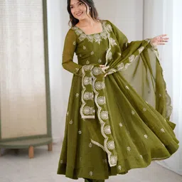 zeelfashion Embroidered Art Silk Stitched Flared/A-line Gown-picture-13