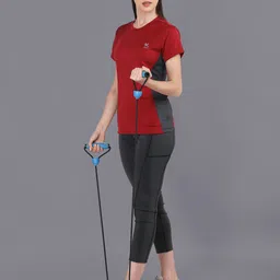 hrx by hrithik roshan Women Solid Round Neck Polyester Maroon T-Shirt image 5