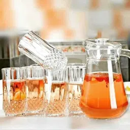 mdnsho Tableware Serving Crystal Desire Lemon Set, 1-Jug 1.3liter, 6 Glass 240ml Jug Glass Set-picture-32