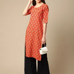 7Threads Women Grey & Navy Blue Pack of 6 Floral Printed Crepe Kurtas image 4