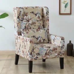 globally indian Fabric Wing Chair In Cream Colour image 1
