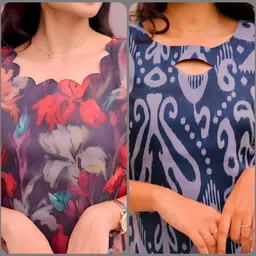 poruimpex Pack of 2 Women Floral Print Georgette A-line Kurta image 4