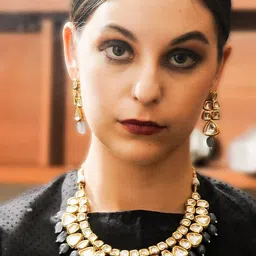 ODETTE Gold-Plated Kundan & Mani Studded Necklace & Earrings-image-3