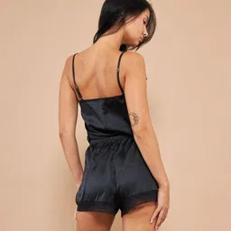 nightgirl Women Top & Shorts Set Black Solid image 2