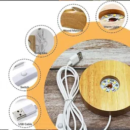 wengonvila 3D Moon Astronaut Crystal Ball USB Table Colorful LED Wooden Base Table Lamp image 2