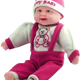 anushka toys Cute Happy Baby Soft Toy – Small Size with Teddy Print Dress image 2