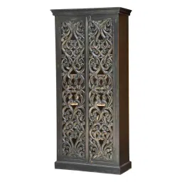 myoon Sturdy Solid Wood Hand Carved Wardrobe in Black Finish image 4