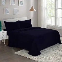 cazimo Blue Solid 220 TC Microfiber Queen Sized Bed Sheets with 2 Pillow Covers-picture-19