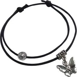 gurjari jewellers Two Layer Black Thread Anklet with BUTERFLY Hanging/nazariya anklet Cotton Dori Anklet image 2