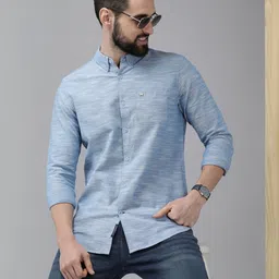 the bear house Men Slim Fit Self Design Button Down Collar Casual Shirt-picture-14