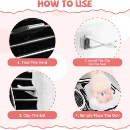 hasthip Mini Soft Plush Doll Car Seat with Clip On Vent Mount and Safety Belt Decorative Showpiece - 2 cm image 5