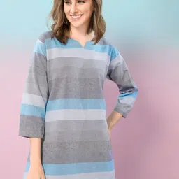 NIGHT FLOSS Striped Round Neck Three-Quarter Sleeves Pure Cotton Tunic & Trouser image 2