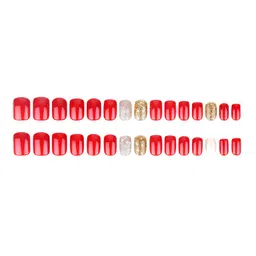 LICK 30 Pcs Glossy Glitter & Flower Print Fake nails-Artificial Nails-Press On Nails - Red image 2