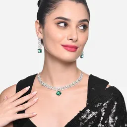 Zaveri Pearls Silver-Plated CZ Studded Necklace & Earrings-image-48