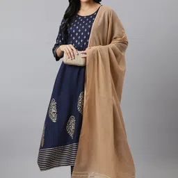 Stylum Women Navy Blue Ethnic Motifs Printed Kurti with Palazzos & With Dupatta image 4