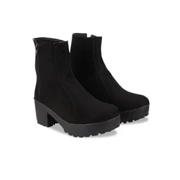 Shoetopia Girls Black Solid Block Heeled Boots image 2