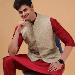 SHIWAM ETHNIX Printed Cotton Linen Nehru Jacket image 3