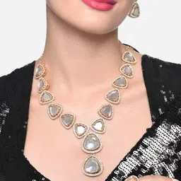 Zaveri Pearls Gold-Plated Stones Studded Necklace & Earrings With Finger Ring-picture-22
