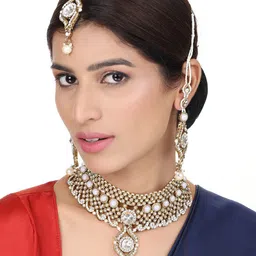 ANIKAS CREATION Gold-Plated Pearls & Stones Studded Jewellery Set image 5