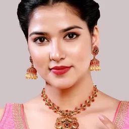 aadita Gold-Plated Pearls Temple Jewellery Set image 5