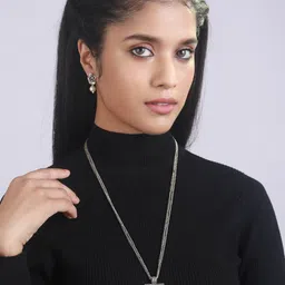 Sangria White Silver-Plated Stone Studded & Beaded Jewellery Set-picture-20