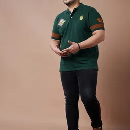 bigbanana Men Plus Size Green Polo Collar Pure Cotton Pure Cotton T-shirt image 4