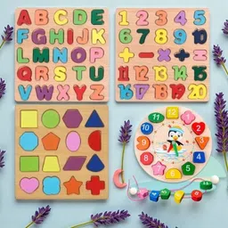 vhd Alphabet, Number, Shape & Clock Wooden Puzzle Toy for Kids Learning GG52 image 1