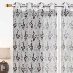 exporthub Grey Floral Polyester 7 Ft Sheer Eyelet Door Curtains (Set of 2) image 2