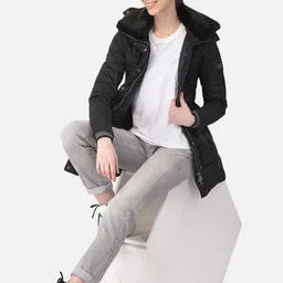 Woods Women Black Colourblocked Water Resistant Longline Bomber Jacket image 4