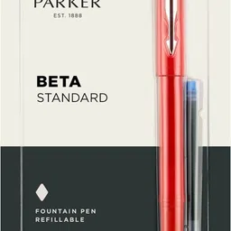 Beta Standard Chrome Trim Flame Red Body Color +1 Ink Cartridge Free Fountain Pen-image-18