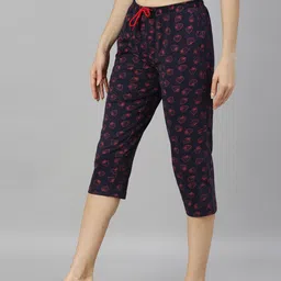 kryptic cotton relaxed fit lounge capri with side pocket Women Blue Capri image 3