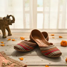 rajbir trading co Women’s Traditional Red Ethnic Jutti | Embroidered Flat with Pom-Pom Design Casuals For Women-picture-37