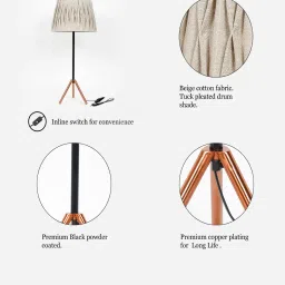 kapoor lampshades Mizuko Matte Black & Copper Table Lamp with Natural Linen Shade image 5
