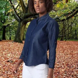 houseofcommon Women Regular Fit Solid Mandarin Collar Casual Shirt image 3