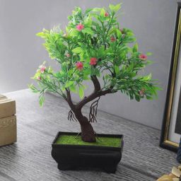 Pink Flowers Artificial Plastic Bonsai Tree with Pot by Foliyaj-picture-23